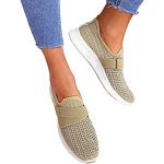 Khakifarbene Casual Sneaker mit Strass mit Strass ohne Verschluss aus Mesh atmungsaktiv für Damen Größe 43 