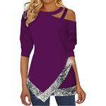 Violette Casual Langärmelige One Shoulder Tunika-Blusen mit Glitzer aus Polyester für Damen Größe XXL für Partys 