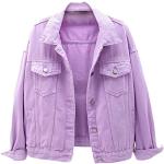 Violette Unifarbene Casual Übergangsjacken aus Denim für Damen Größe XL für Partys für den für den Herbst 