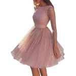 Rosa Vintage Langärmelige Midi Kurze Abendkleider für Damen Größe XS für Partys 