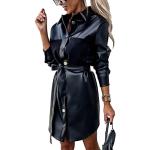 Schwarze Unifarbene Streetwear Langärmelige Mini Lederkleider aus Leder für Damen Größe XL für Partys 