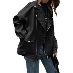 Schwarze Vintage Wasserdichte Atmungsaktive Maxi Kurze Lederjacken mit Reißverschluss aus Leder enganliegend für Damen Größe XS für den für den Herbst 
