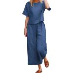 Blaue Unifarbene Casual Damenhosenanzüge aus Leinen Größe L für den für den Sommer 