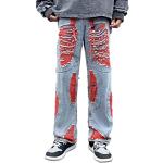 Rote Hip Hop Atmungsaktive Straight Leg Jeans aus Denim für Herren Größe XXL 