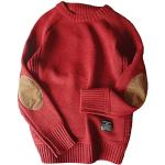 Rote Unifarbene Vintage Langärmelige Rundhals-Ausschnitt Feinstrickpullover aus Wolle für Herren Größe L für den für den Winter 