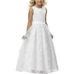 Weiße Vintage Kinderfestkleider aus Spitze für Mädchen Größe 140 