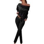 Schwarze Unifarbene Elegante Damenhausanzüge & Damenfreizeitanzüge mit Meer-Motiv aus Samt Größe M für den für den Herbst 