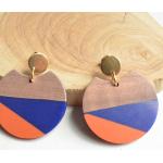 Orange Ohrclips Versilberte aus Holz handgemacht für Damen 