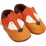 Orange Bio Krabbelschuhe mit Fuchs-Motiv aus Nappaleder atmungsaktiv für Babys Größe 23 