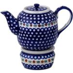 Original Bunzlauer Keramik Teekanne mit Stövchen 1.50 Liter im Dekor 41
