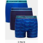 Blaue Original Penguin Herrenunterwäsche mit Pinguinmotiv Größe S 3-teilig 