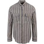 Reduzierte Beige Gestreifte Vintage Langärmelige Shirts mit Tasche aus Leinen für Herren Größe M 
