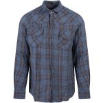 Reduzierte Blaue Vintage Langärmelige Shirts mit Tasche aus Leinen für Herren Größe M 