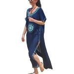 Blaue Bestickte Ethno Maxi V-Ausschnitt Sommerkleider für Damen Einheitsgröße für den für den Sommer 