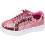 Pinke Elegante Low Sneaker mit Glitzer in Komfortweite aus Leder atmungsaktiv für Damen Größe 37 