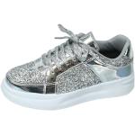 Silberne Pailletten-Sneaker mit Glitzer aus Veloursleder atmungsaktiv für Damen Größe 44 für den für den Herbst 