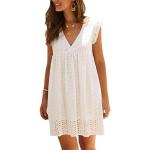 Weiße Casual Mini V-Ausschnitt Sommerkleider aus Chiffon für Damen Größe XL für den für den Sommer 