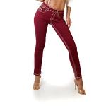 Bordeauxrote Gesteppte Slim Fit Jeans aus Denim für Damen Größe M 