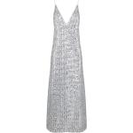 Silberne Maxi V-Ausschnitt Lange Abendkleider mit Pailletten aus Polyamid für Damen 