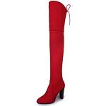 Rote Elegante Spitze Damenoverkneestiefel mit Schnürsenkel in Normalweite aus Veloursleder rutschfest Größe 40 für den für den Winter 