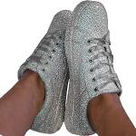 Silberne Pailletten-Sneaker mit Pailletten mit Schnürsenkel in Normalweite atmungsaktiv für Damen Größe 42 