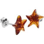 Silberne Sterne Bernstein Ohrringe aus Silber für Damen 2-teilig 