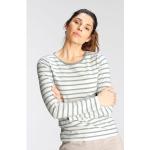 Offwhitefarbene Gestreifte Maritime Langärmelige T-Shirts aus Jersey für Damen Übergrößen 