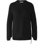 Schwarze Unifarbene Oui Rundhals-Ausschnitt Strickpullover mit Reißverschluss aus Baumwolle für Damen Größe L 
