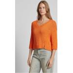 Orange Unifarbene Oui V-Ausschnitt Grobstrickpullover aus Baumwollmischung für Damen Größe S 