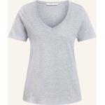 Hellgraue Oui V-Ausschnitt T-Shirts aus Baumwolle für Damen Größe XS 