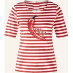 Rote Gestreifte Kurzärmelige Oui T-Shirts mit Pailletten aus Jersey für Damen Größe XS 