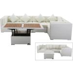 Weiße Lounge Tische aus Polyrattan höhenverstellbar 5 Personen 