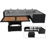 OUTFLEXX Loungemöbel-Set Polyrattan schwarz, für 5 Personen, inkl. Loungetisch, wasserfeste Kissenbox schwarz