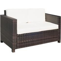 Outsunny Rattan Sofa mit Sitzkissen braun, weiß 130B x 70T x 80H cm