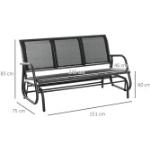 Schwarze Outsunny 3-Sitzer Gartenbänke aus Metall Breite 150-200cm, Höhe 150-200cm, Tiefe 50-100cm 