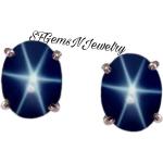 Silberne Sterne Ovale Edelsteinohrringe mit Saphir handgemacht für Herren 