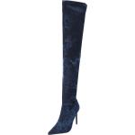 Reduzierte Marineblaue Nasty Gal Spitze Damenoverkneestiefel mit Reißverschluss aus Textil Größe 39 mit Absatzhöhe 5cm bis 7cm 