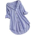 Hellblaue Karo Oversize V-Ausschnitt Tunika-Blusen mit Reißverschluss aus Chiffon für Damen Größe L für den für den Herbst 