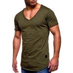Armeegrüne Gestreifte Oversize V-Ausschnitt Kurzarm-Poloshirts aus Baumwolle für Herren Größe L für den für den Sommer 