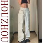 Beige Unifarbene Y2K High Waist Jeans mit Knopf aus Samt Handwäsche für Damen Größe 4 XL 