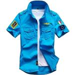 OWLKAY Herrenhemden Sommer Mode Revers Arbeitskleidung Persönlichkeit Lässige Kurzarmhemden Outdoor Freizeithemden Slim Fit Kurzarm Herren D-Blue 6XL