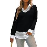Schwarze Casual 2 in 1 Pullover mit Knopf für Damen Größe XL 