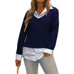 Marineblaue Gestreifte Casual 2 in 1 Pullover mit Knopf für Damen Größe XL 