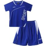 Oyolan Jungen Sportanzug Trainingsanzug Kurzarm T-Shirt mit Sportshorts Kinder Jogginganzug Fussball Basketball Outfits Gr. 122-164 Blau 122-128