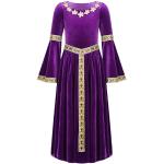 Violette Vintage Langärmelige Maxi Gemusterte Kinderkleider aus Samt Handwäsche für Mädchen Größe 122 