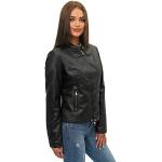 Schwarze Ozonee Biker-Lederjacken mit Reißverschluss aus Veloursleder für Damen Größe XL für den für den Herbst 