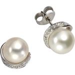 Silbergraue Perlenohrringe aus Weißgold mit Echte Perle für Damen 