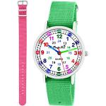 Pacific Time Kinder Armbanduhr Mädchen Jungen Lernuhr Kinderuhr Set 2 Textil Armband grün + rosa analog Quarz 11100