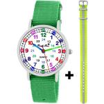 Grüne Wasserdichte Pacific Time Quarz Kinderarmbanduhren glänzend aus Silber mit Analog-Zifferblatt mit Kunststoff-Uhrenglas mit Metallarmband 