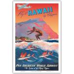 Pacifica Island Art - Hawaii - Pan American World Airways - Surfer - Fliegende Fische - Diamond Head Krater - Retro Flugreise Plakat von Mark Von Arenburg c.1940s - Kunstdruck 31 x 46 cm
